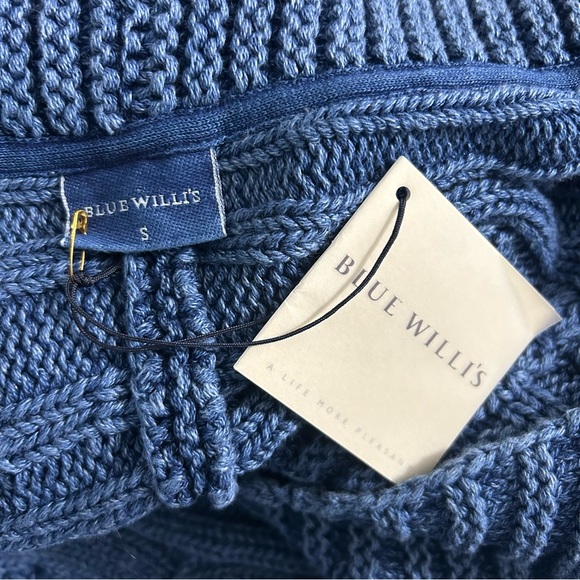 BLUE WILLI'S New Indigo Dyed Duster CARDIGAN SWEATER S Cable Knit Chunky Artsy - Picture 13 of 16